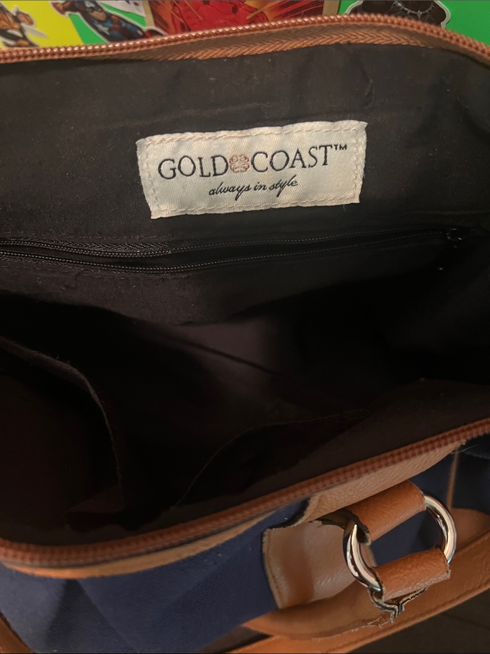 #2599 * “9x14” Vintage Navy & Tan Canvas Weekend Tote: Gold Coast - Picture 5 of 17